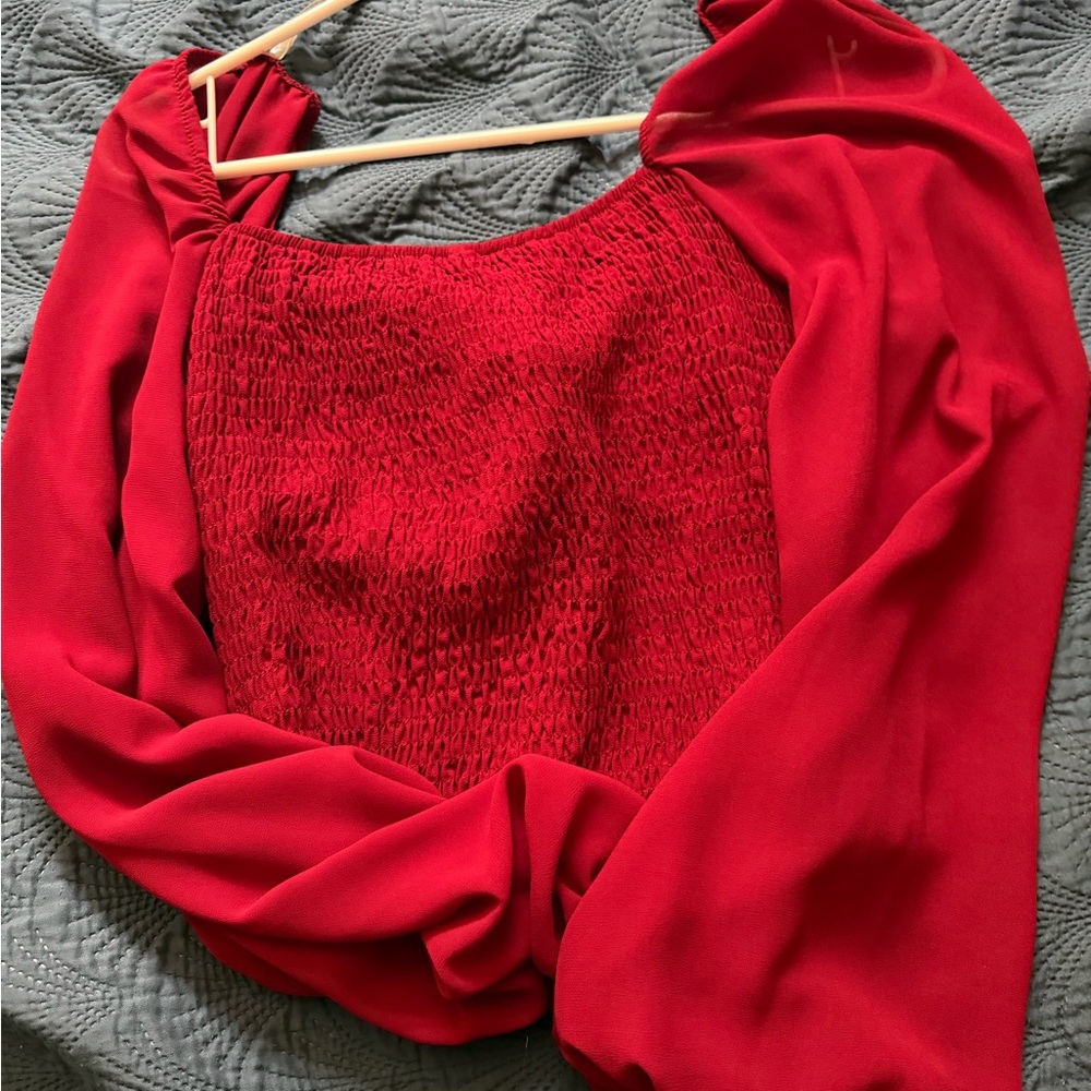 Bluebelle Red Ruched Sweetheart Bustier Blouse - Picture 2 of 3